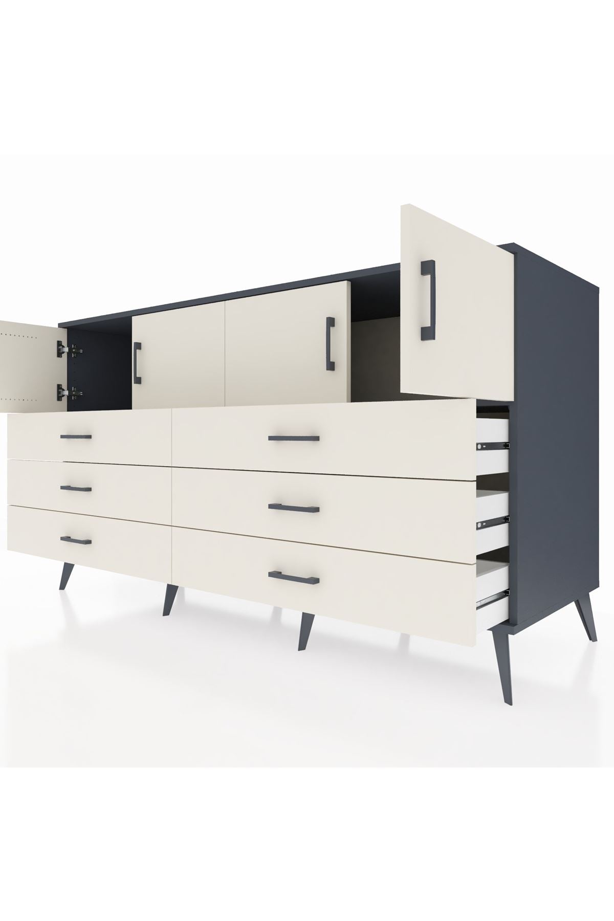 Kronos Konsol 2 Raflı 6 Çekmeceli 4 Kapaklı 176x59x99 Antrasit-Aytaşı