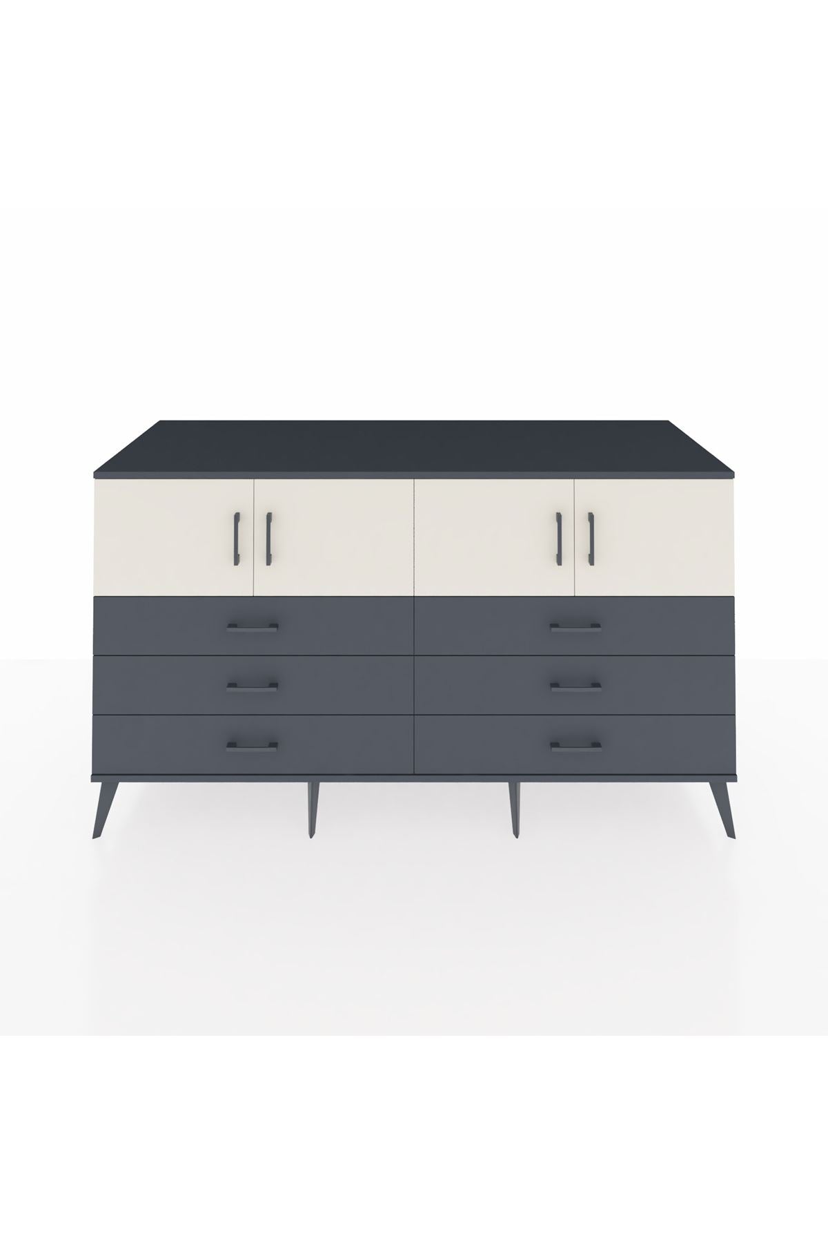 Kronos Konsol 2 Raflı 6 Çekmeceli 4 Kapaklı 176x59x99 Antrasit-Aytaşı/Antrasit