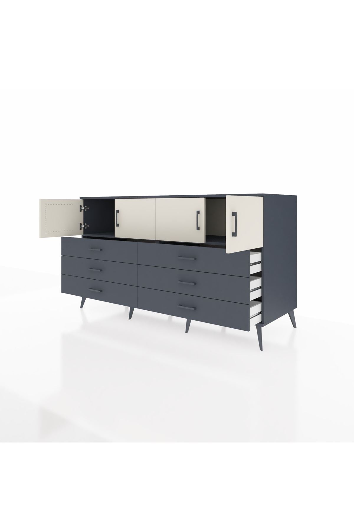 Kronos Konsol 2 Raflı 6 Çekmeceli 4 Kapaklı 176x59x99 Antrasit-Aytaşı/Antrasit