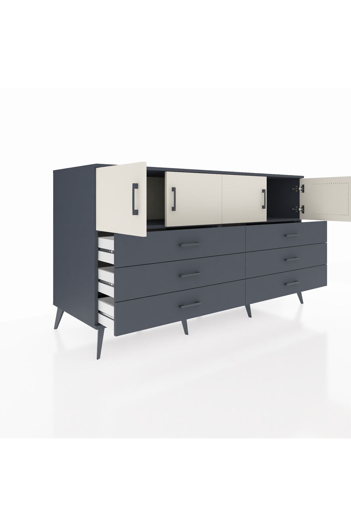 Kronos Konsol 2 Raflı 6 Çekmeceli 4 Kapaklı 176x59x99 Antrasit-Aytaşı/Antrasit