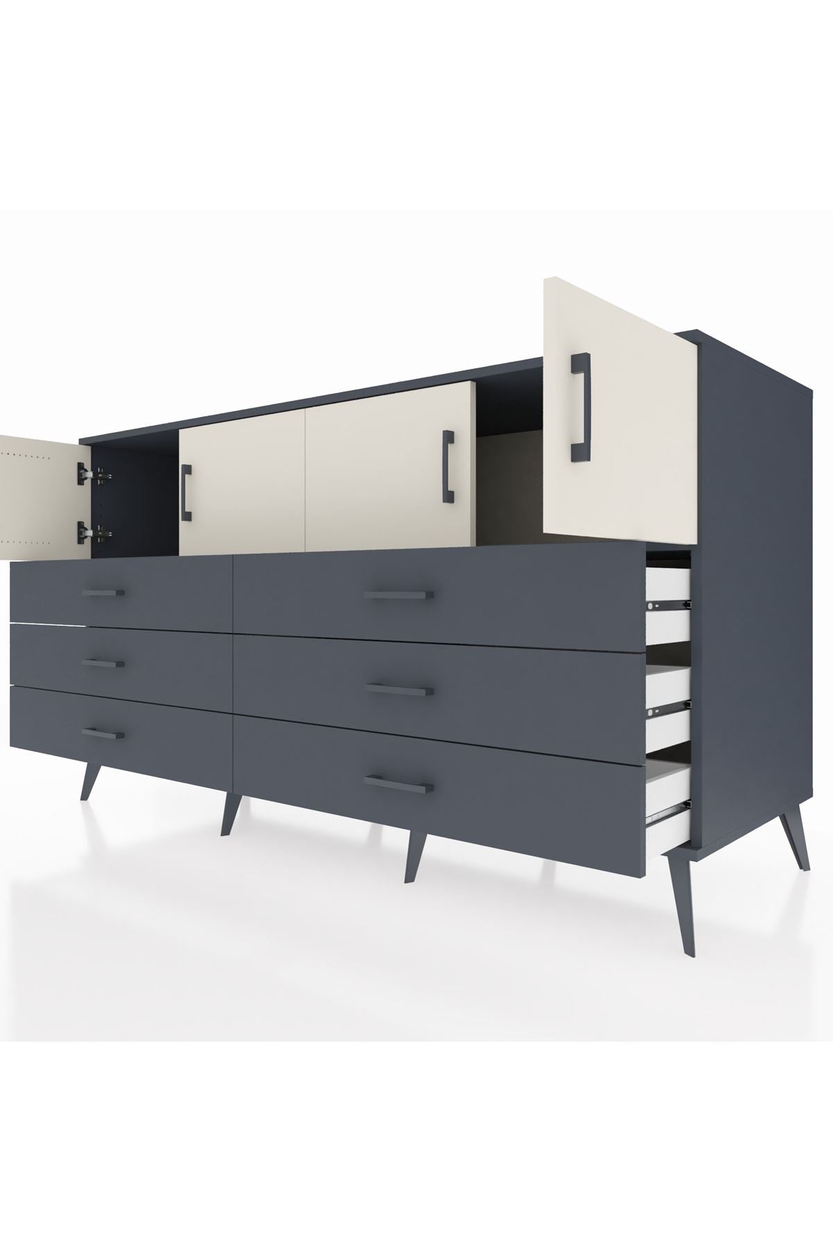 Kronos Konsol 2 Raflı 6 Çekmeceli 4 Kapaklı 176x59x99 Antrasit-Aytaşı/Antrasit