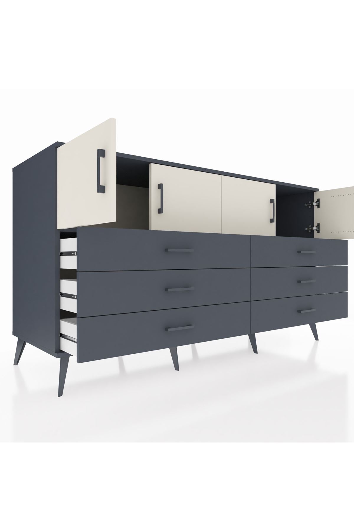 Kronos Konsol 2 Raflı 6 Çekmeceli 4 Kapaklı 176x59x99 Antrasit-Aytaşı/Antrasit