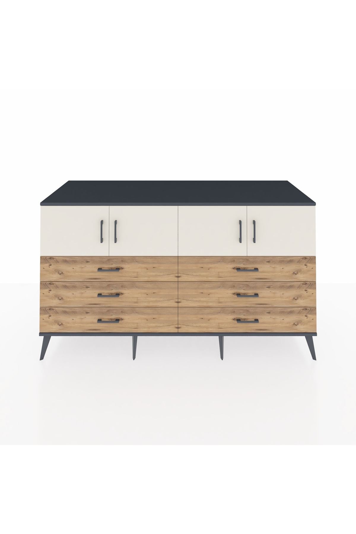 Kronos Konsol 2 Raflı 6 Çekmeceli 4 Kapaklı 176x59x99 Antrasit-Aytaşı/Çam