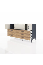 Kronos Konsol 2 Raflı 6 Çekmeceli 4 Kapaklı 176x59x99 Antrasit-Aytaşı/Çam