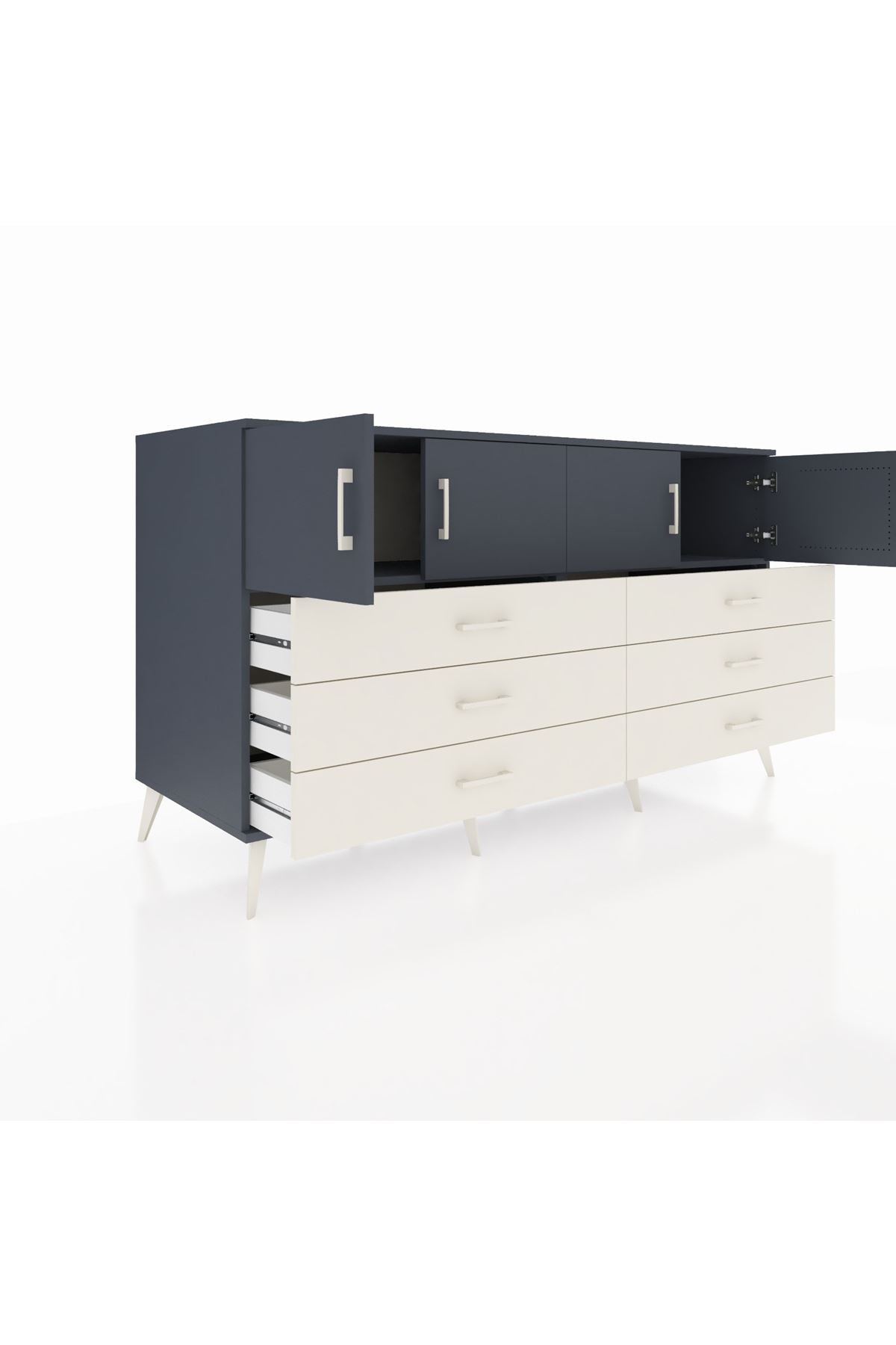 Kronos Konsol 2 Raflı 6 Çekmeceli 4 Kapaklı 176x59x99 Antrasit-Antrasit/Aytaşı