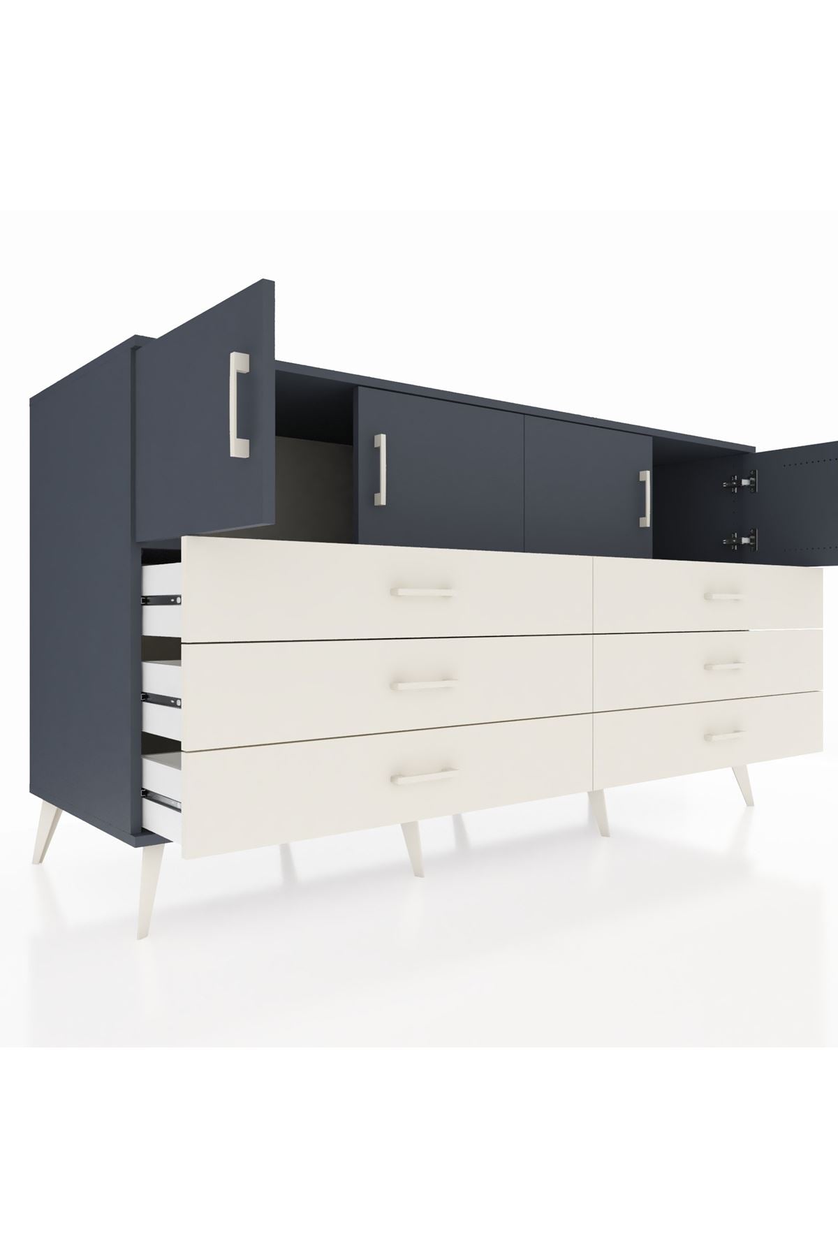 Kronos Konsol 2 Raflı 6 Çekmeceli 4 Kapaklı 176x59x99 Antrasit-Antrasit/Aytaşı