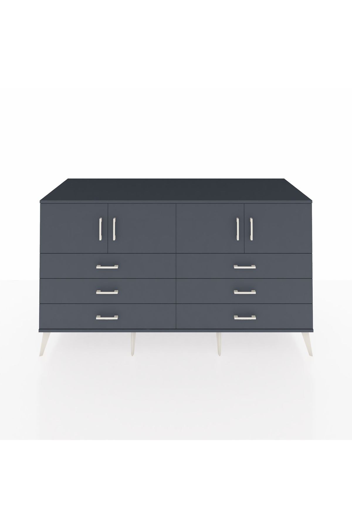 Kronos Konsol 2 Raflı 6 Çekmeceli 4 Kapaklı 176x59x99 Antrasit-Antrasit