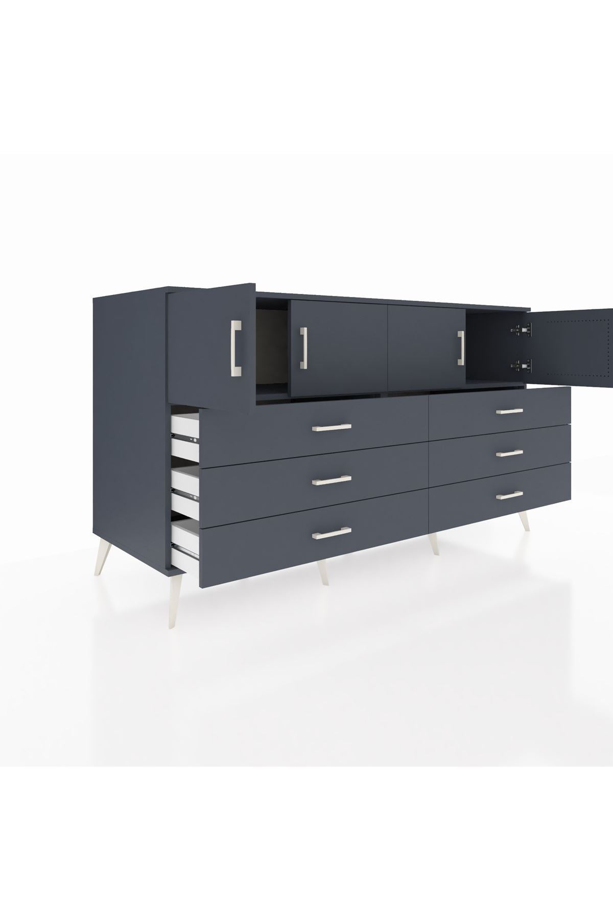 Kronos Konsol 2 Raflı 6 Çekmeceli 4 Kapaklı 176x59x99 Antrasit-Antrasit