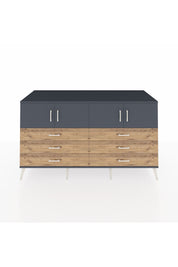 Kronos Konsol 2 Raflı 6 Çekmeceli 4 Kapaklı 176x59x99 Antrasit-Antrasit/Çam