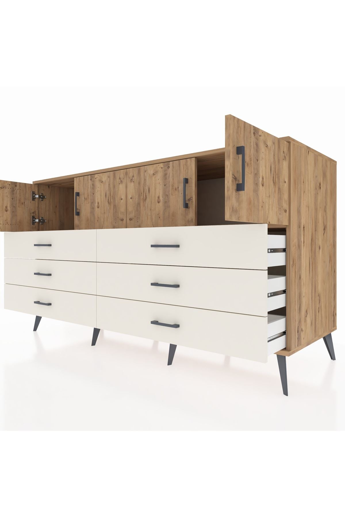 Kronos Konsol 2 Raflı 6 Çekmeceli 4 Kapaklı 176x59x99 Çam-Çam/Aytaşı