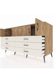 Kronos Konsol 2 Raflı 6 Çekmeceli 4 Kapaklı 176x59x99 Çam-Çam/Aytaşı