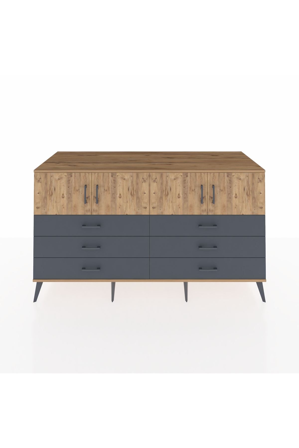 Kronos Konsol 2 Raflı 6 Çekmeceli 4 Kapaklı 176x59x99 Çam-Çam/Antrasit