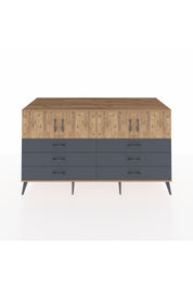 Kronos Konsol 2 Raflı 6 Çekmeceli 4 Kapaklı 176x59x99 Çam-Çam/Antrasit