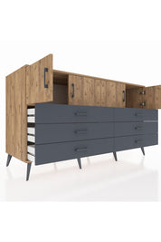 Kronos Konsol 2 Raflı 6 Çekmeceli 4 Kapaklı 176x59x99 Çam-Çam/Antrasit