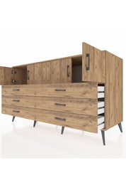 Kronos Konsol 2 Raflı 6 Çekmeceli 4 Kapaklı 176x59x99 Çam-Çam