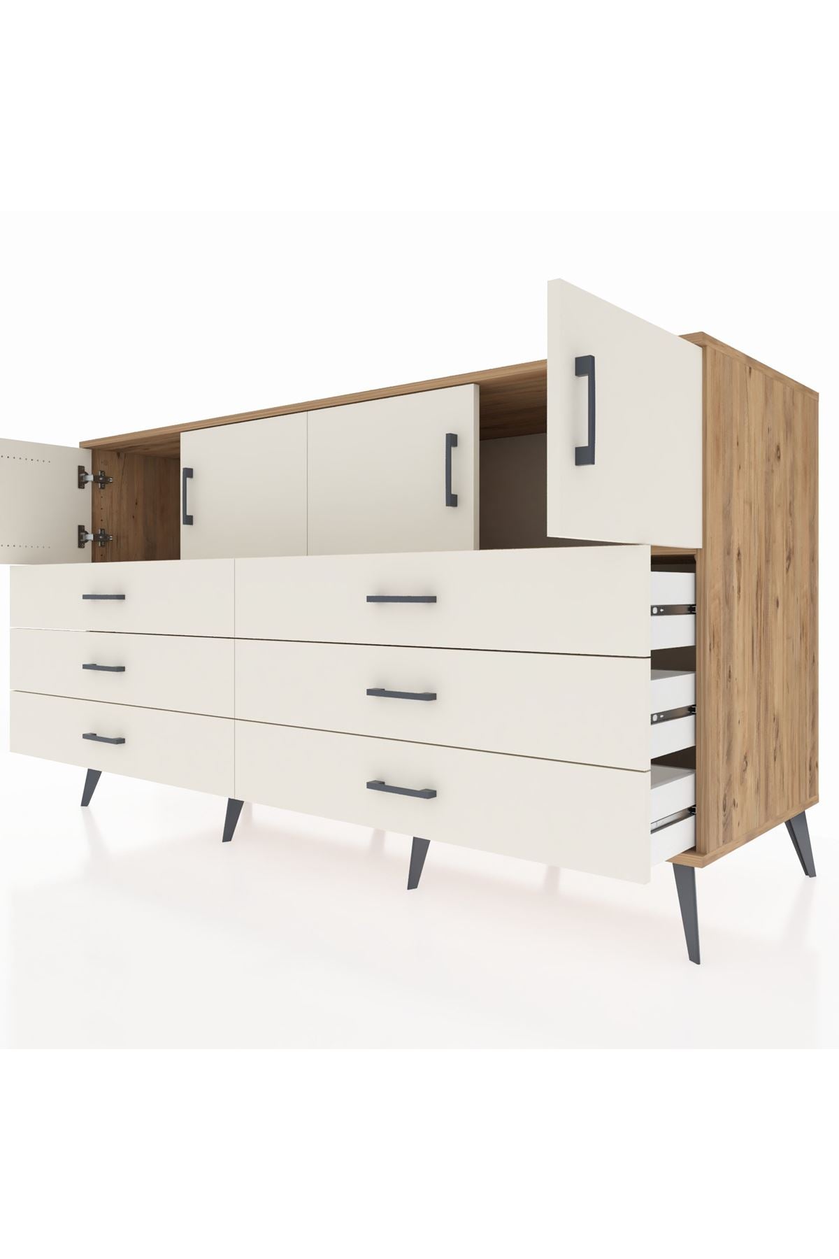 Kronos Konsol 2 Raflı 6 Çekmeceli 4 Kapaklı 176x59x99 Çam-Aytaşı