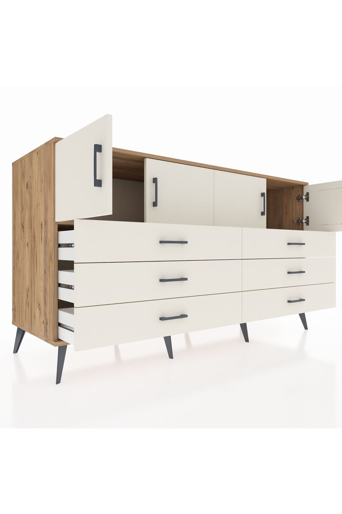 Kronos Konsol 2 Raflı 6 Çekmeceli 4 Kapaklı 176x59x99 Çam-Aytaşı