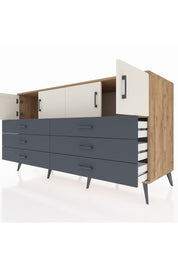 Kronos Konsol 2 Raflı 6 Çekmeceli 4 Kapaklı 176x59x99 Çam-Aytaşı/Antrasit