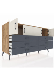 Kronos Konsol 2 Raflı 6 Çekmeceli 4 Kapaklı 176x59x99 Çam-Aytaşı/Antrasit