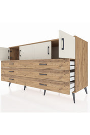 Kronos Konsol 2 Raflı 6 Çekmeceli 4 Kapaklı 176x59x99 Çam-Aytaşı/Çam