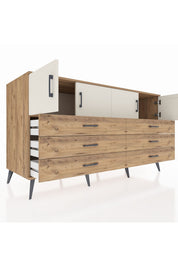 Kronos Konsol 2 Raflı 6 Çekmeceli 4 Kapaklı 176x59x99 Çam-Aytaşı/Çam