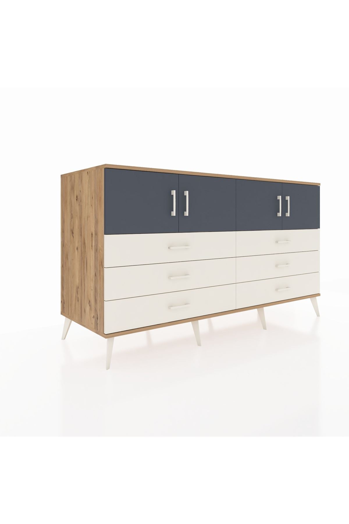 Kronos Konsol 2 Raflı 6 Çekmeceli 4 Kapaklı 176x59x99 Çam-Antrasit/Aytaşı