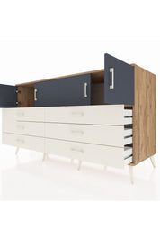 Kronos Konsol 2 Raflı 6 Çekmeceli 4 Kapaklı 176x59x99 Çam-Antrasit/Aytaşı