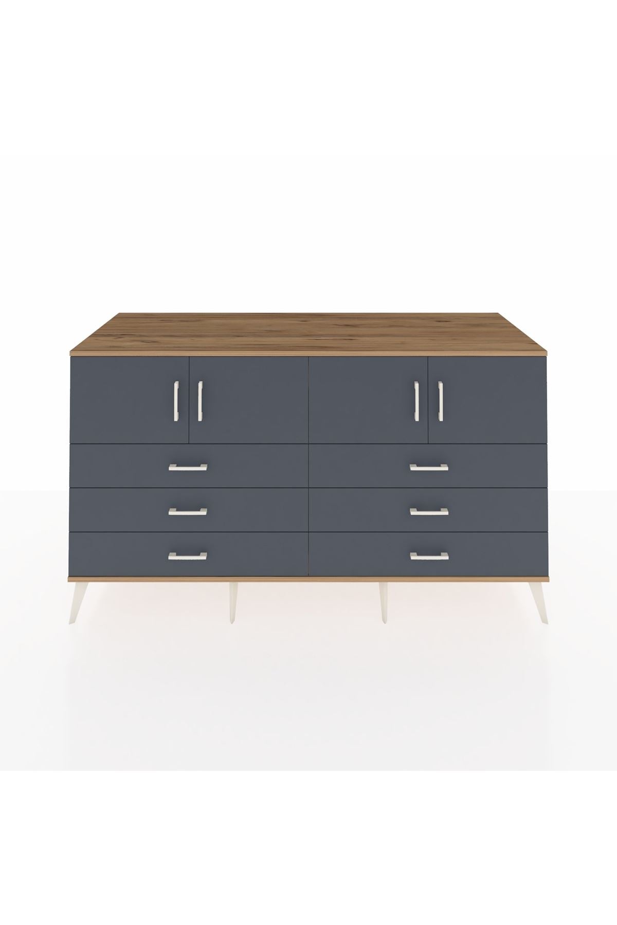 Kronos Konsol 2 Raflı 6 Çekmeceli 4 Kapaklı 176x59x99 Çam-Antrasit