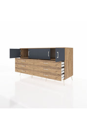 Kronos Konsol 2 Raflı 6 Çekmeceli 4 Kapaklı 176x59x99 Çam-Antrasit/Çam