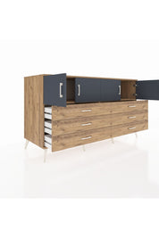 Kronos Konsol 2 Raflı 6 Çekmeceli 4 Kapaklı 176x59x99 Çam-Antrasit/Çam