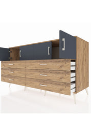 Kronos Konsol 2 Raflı 6 Çekmeceli 4 Kapaklı 176x59x99 Çam-Antrasit/Çam