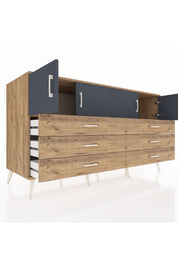 Kronos Konsol 2 Raflı 6 Çekmeceli 4 Kapaklı 176x59x99 Çam-Antrasit/Çam