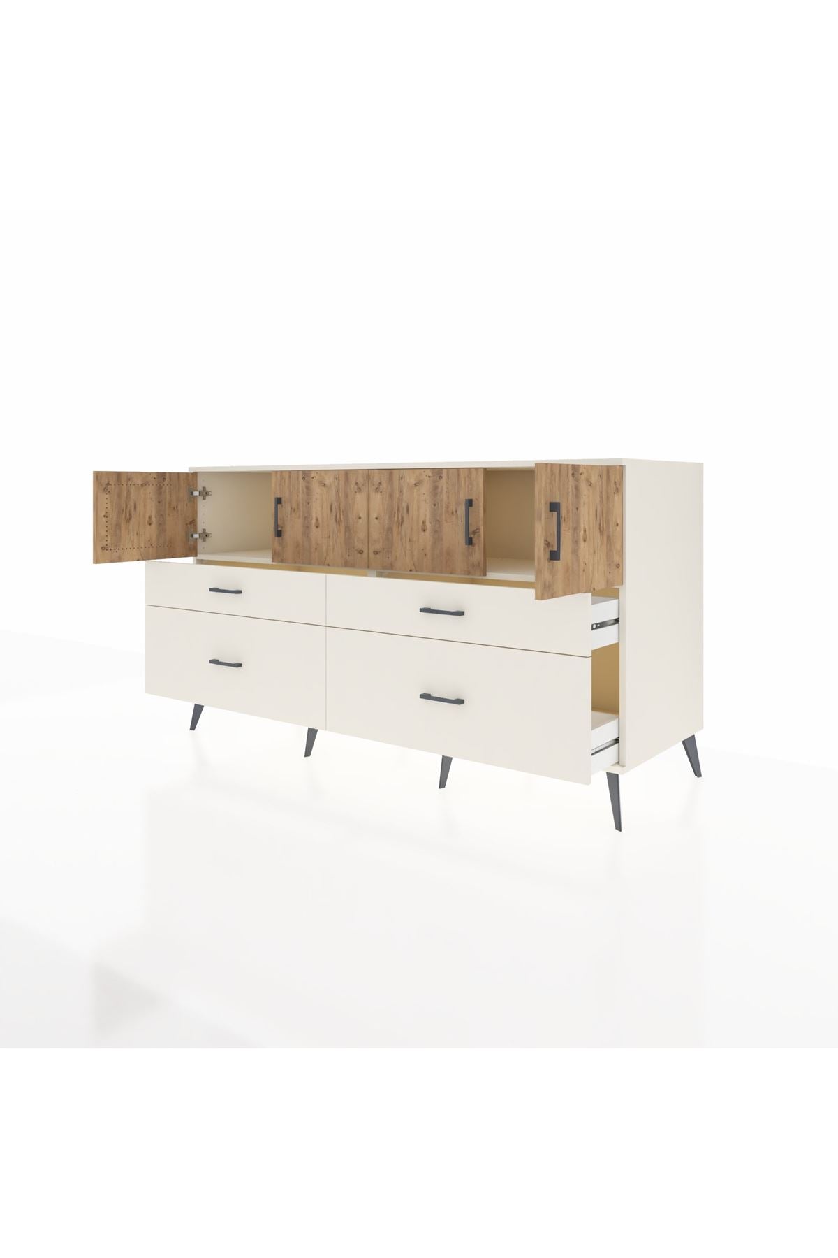 Kronos Konsol 2 Raflı 4 Çekmeceli 4 Kapaklı 176x59x99 Aytaşı-Çam/Aytaşı