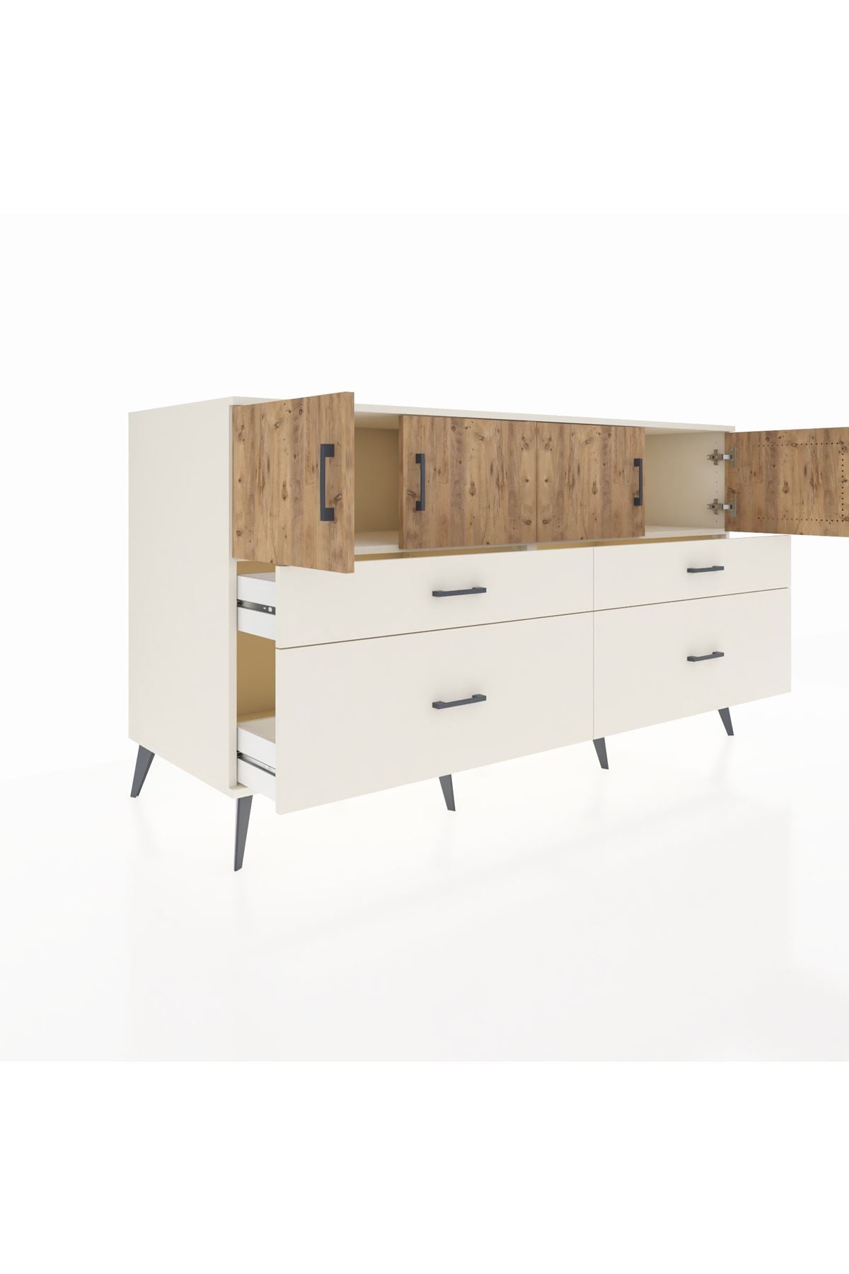 Kronos Konsol 2 Raflı 4 Çekmeceli 4 Kapaklı 176x59x99 Aytaşı-Çam/Aytaşı