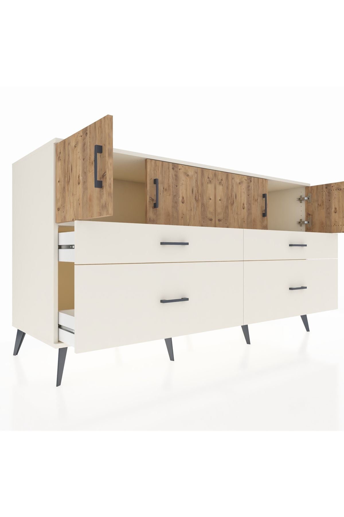 Kronos Konsol 2 Raflı 4 Çekmeceli 4 Kapaklı 176x59x99 Aytaşı-Çam/Aytaşı