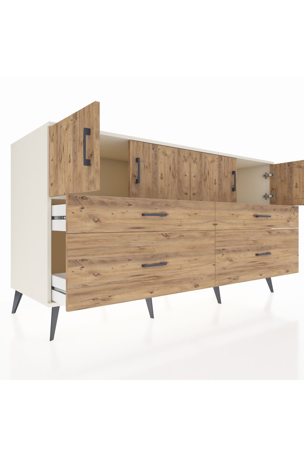 Kronos Konsol 2 Raflı 4 Çekmeceli 4 Kapaklı 176x59x99 Aytaşı-Çam