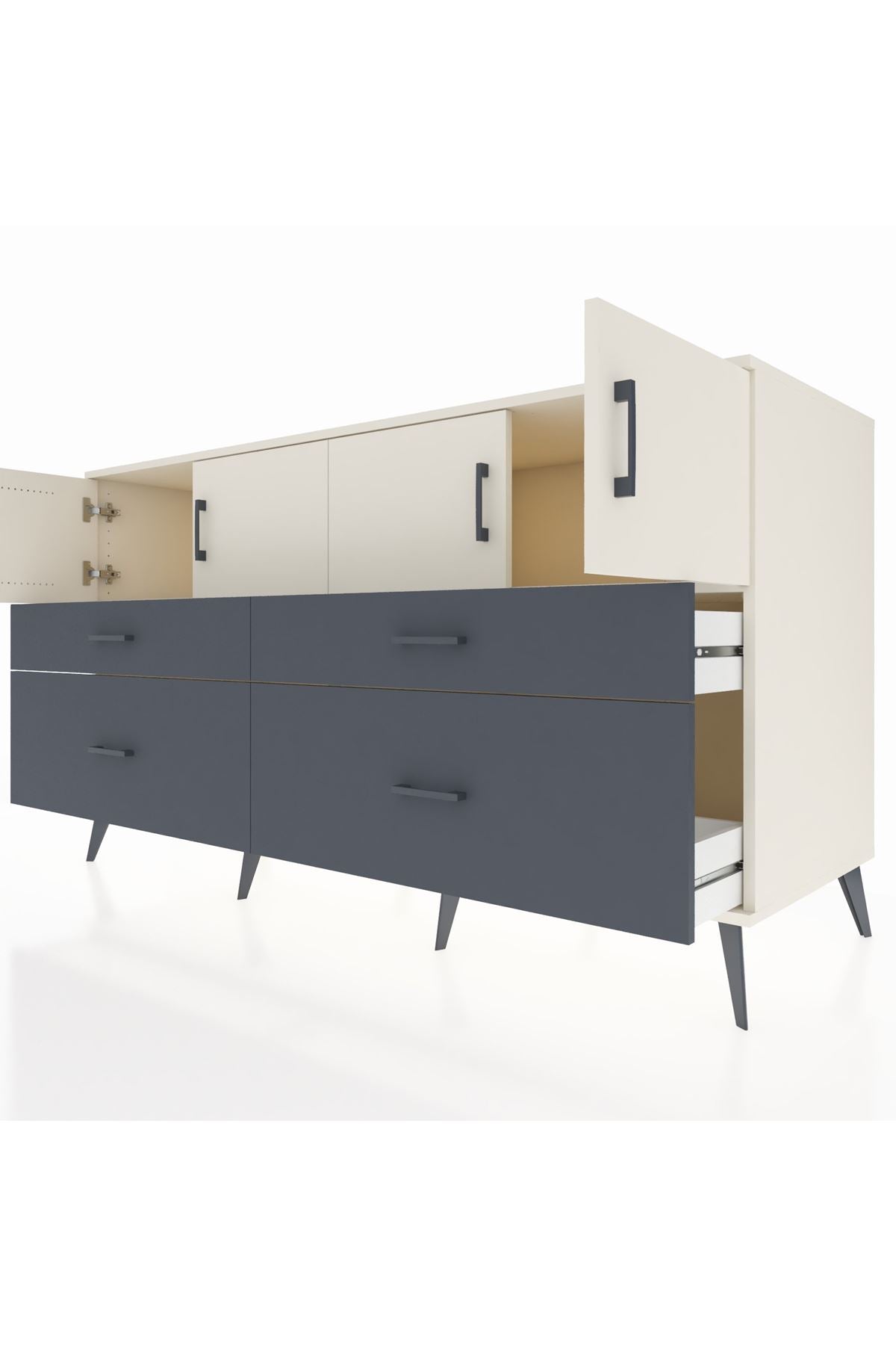 Kronos Konsol 2 Raflı 4 Çekmeceli 4 Kapaklı 176x59x99 Aytaşı-Aytaşı/Antrasit