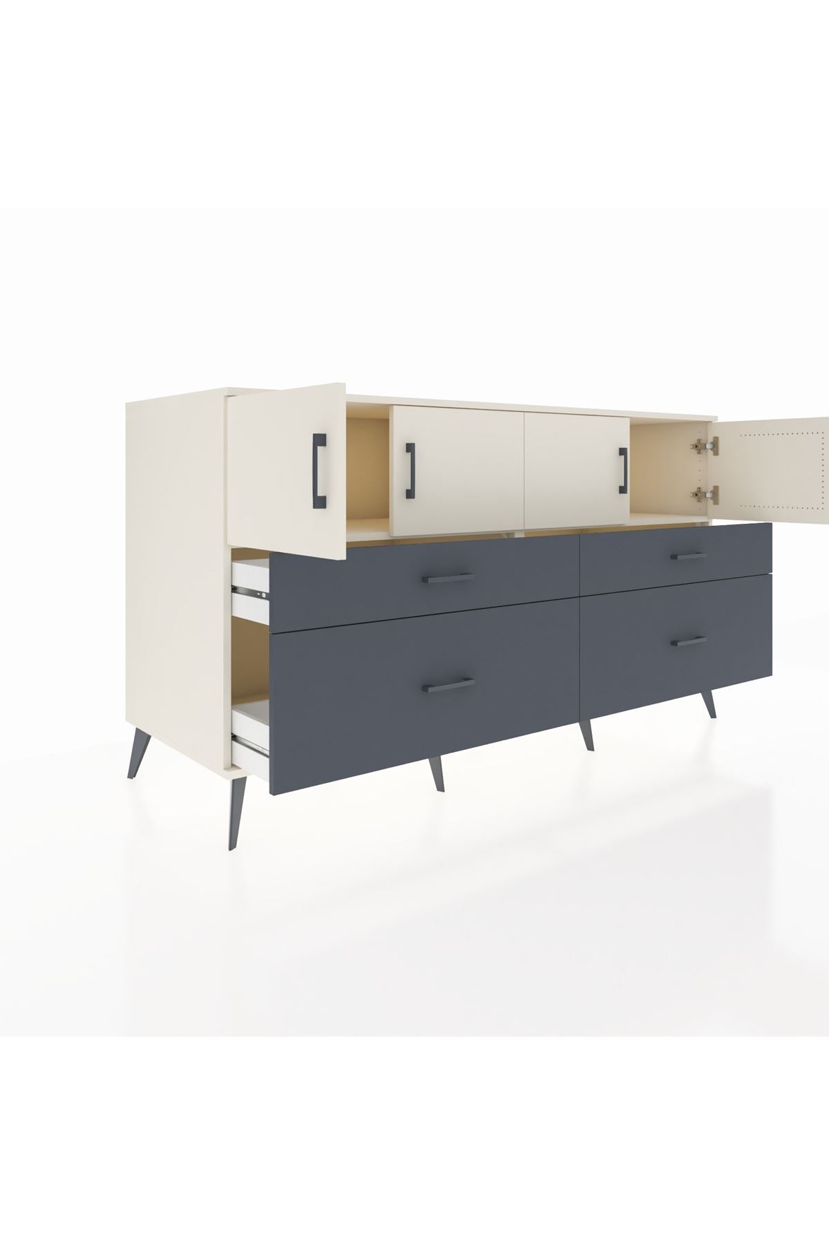 Kronos Konsol 2 Raflı 4 Çekmeceli 4 Kapaklı 176x59x99 Aytaşı-Aytaşı/Antrasit