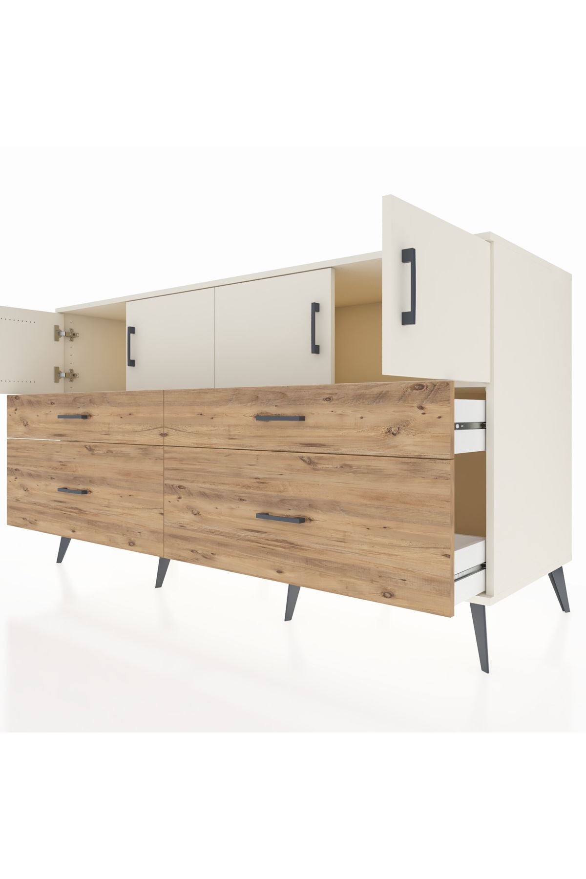 Kronos Konsol 2 Raflı 4 Çekmeceli 4 Kapaklı 176x59x99 Aytaşı-Aytaşı/Çam