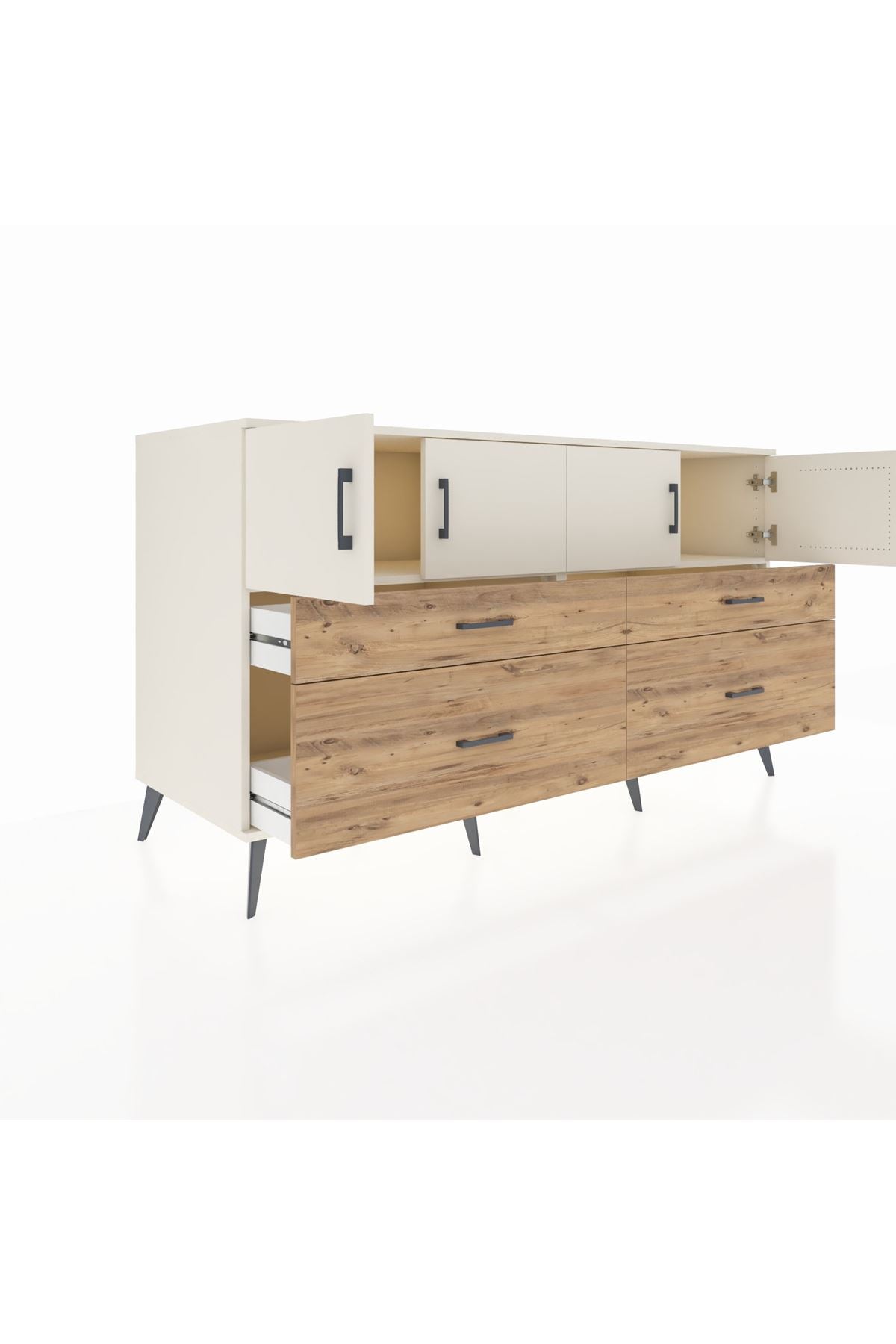 Kronos Konsol 2 Raflı 4 Çekmeceli 4 Kapaklı 176x59x99 Aytaşı-Aytaşı/Çam