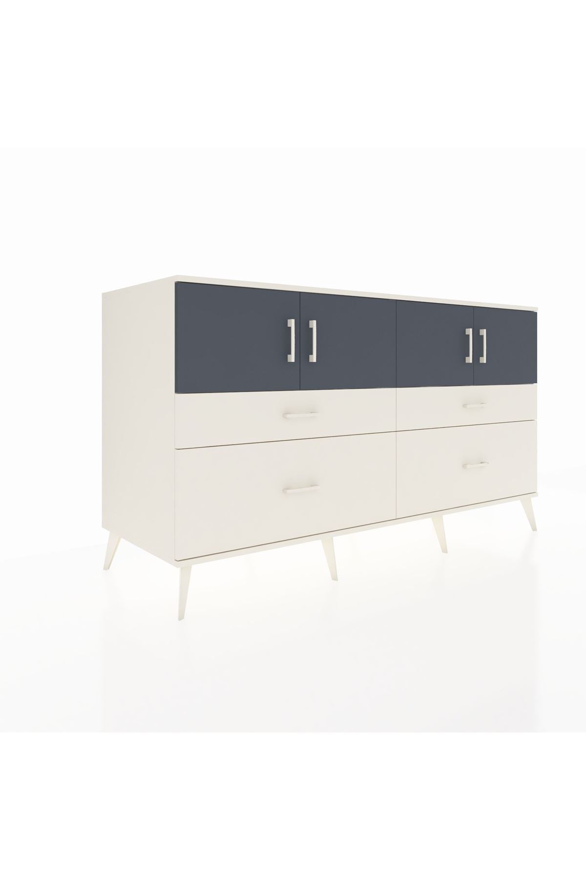 Kronos Konsol 2 Raflı 4 Çekmeceli 4 Kapaklı 176x59x99 Aytaşı-Antrasit/Aytaşı