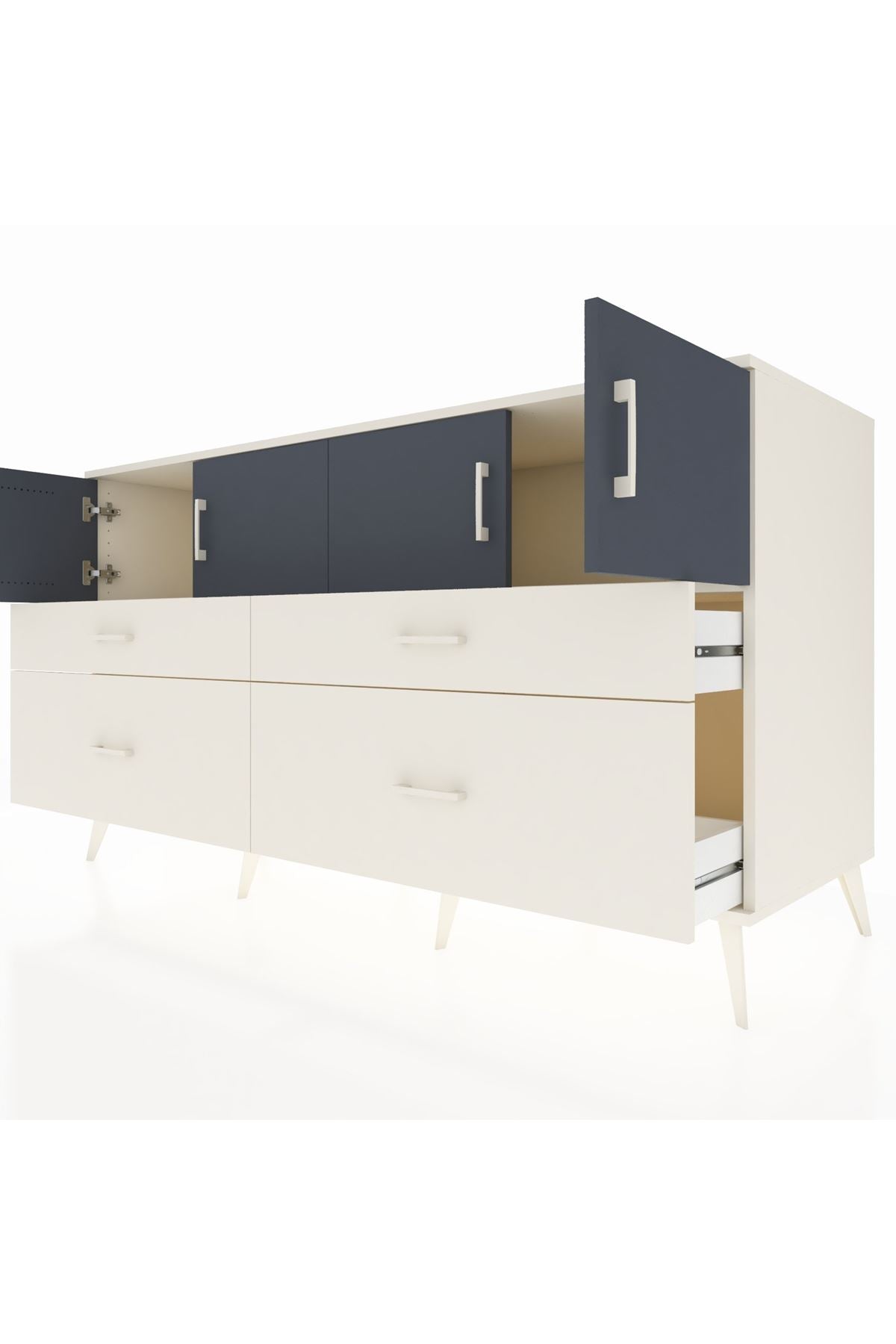 Kronos Konsol 2 Raflı 4 Çekmeceli 4 Kapaklı 176x59x99 Aytaşı-Antrasit/Aytaşı