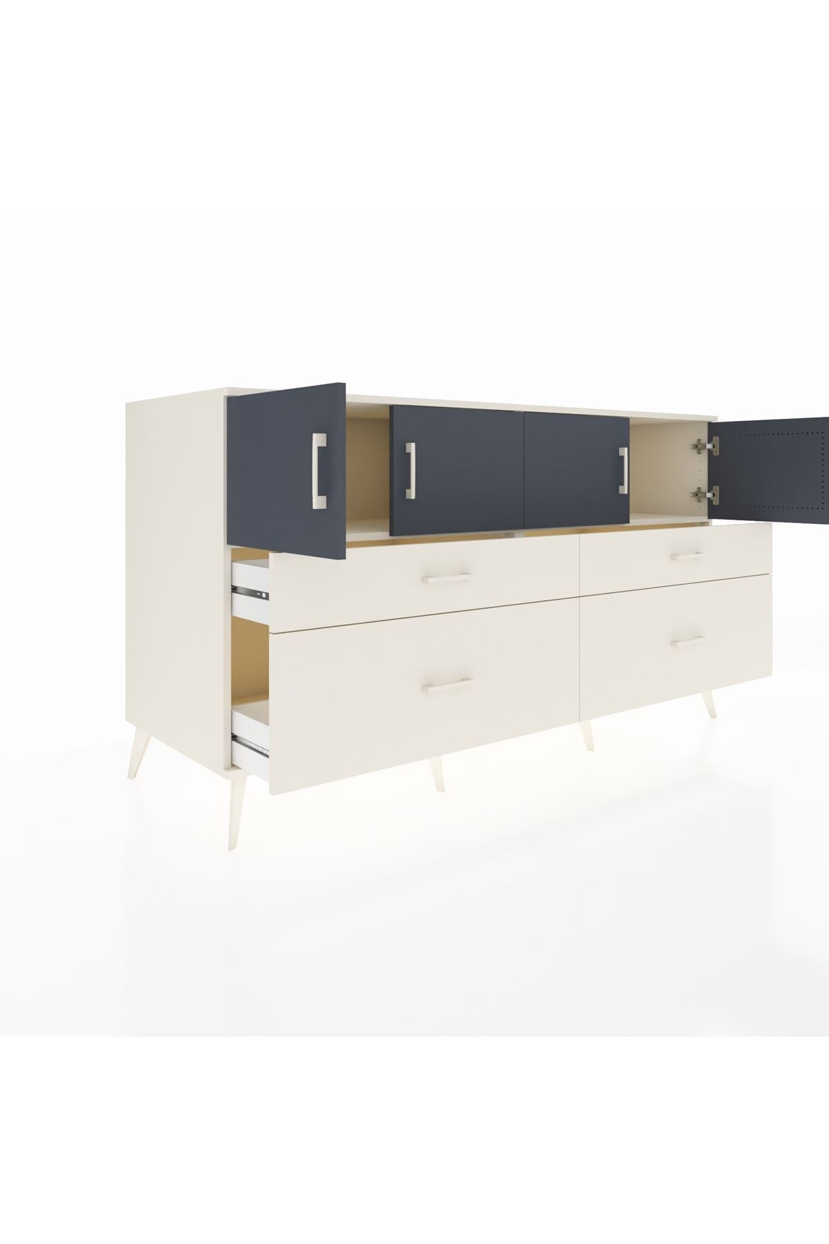 Kronos Konsol 2 Raflı 4 Çekmeceli 4 Kapaklı 176x59x99 Aytaşı-Antrasit/Aytaşı