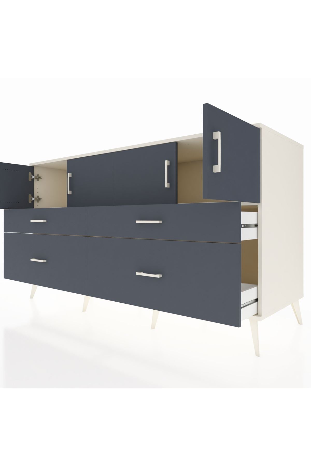 Kronos Konsol 2 Raflı 4 Çekmeceli 4 Kapaklı 176x59x99 Aytaşı-Antrasit