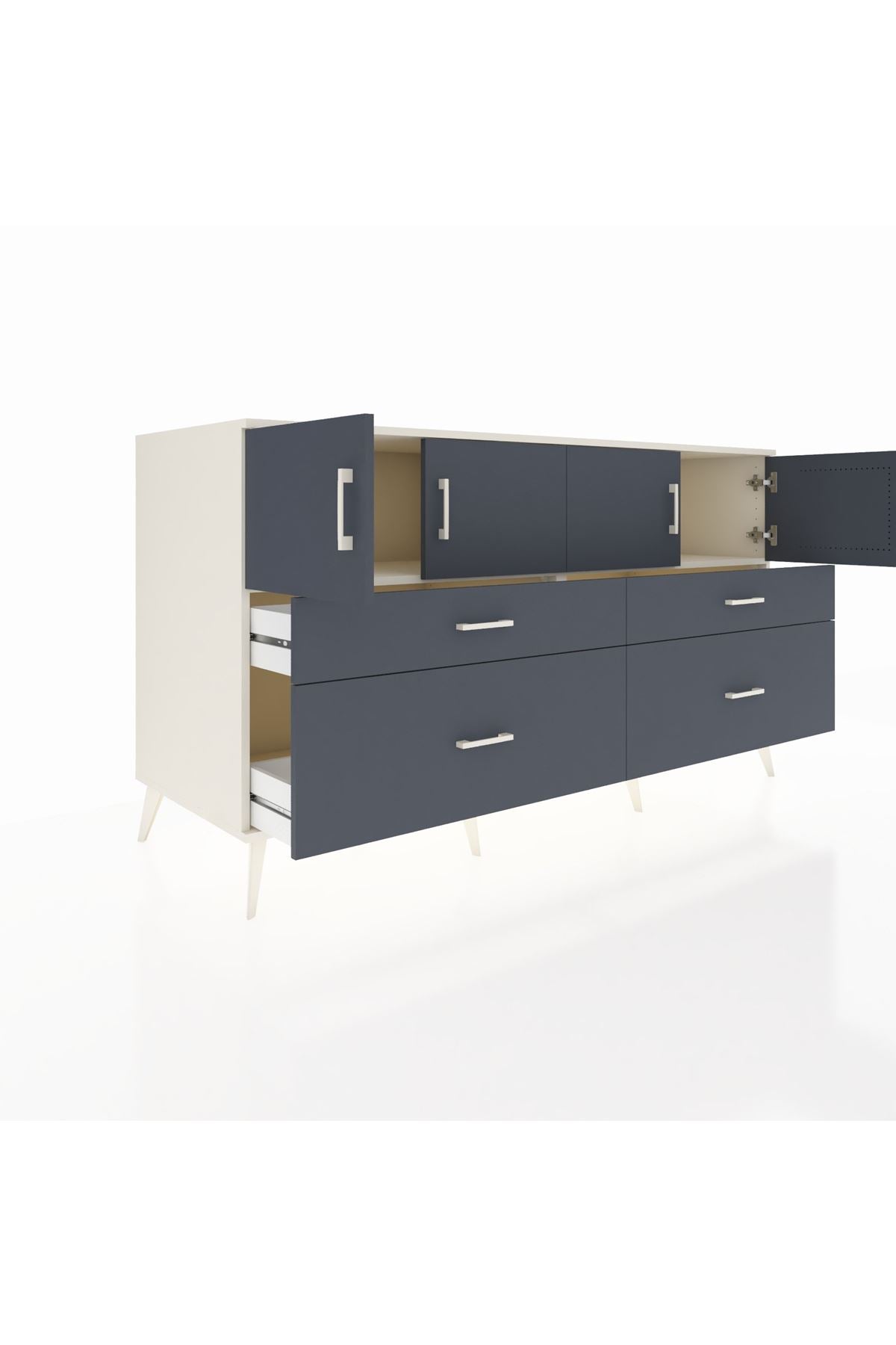 Kronos Konsol 2 Raflı 4 Çekmeceli 4 Kapaklı 176x59x99 Aytaşı-Antrasit