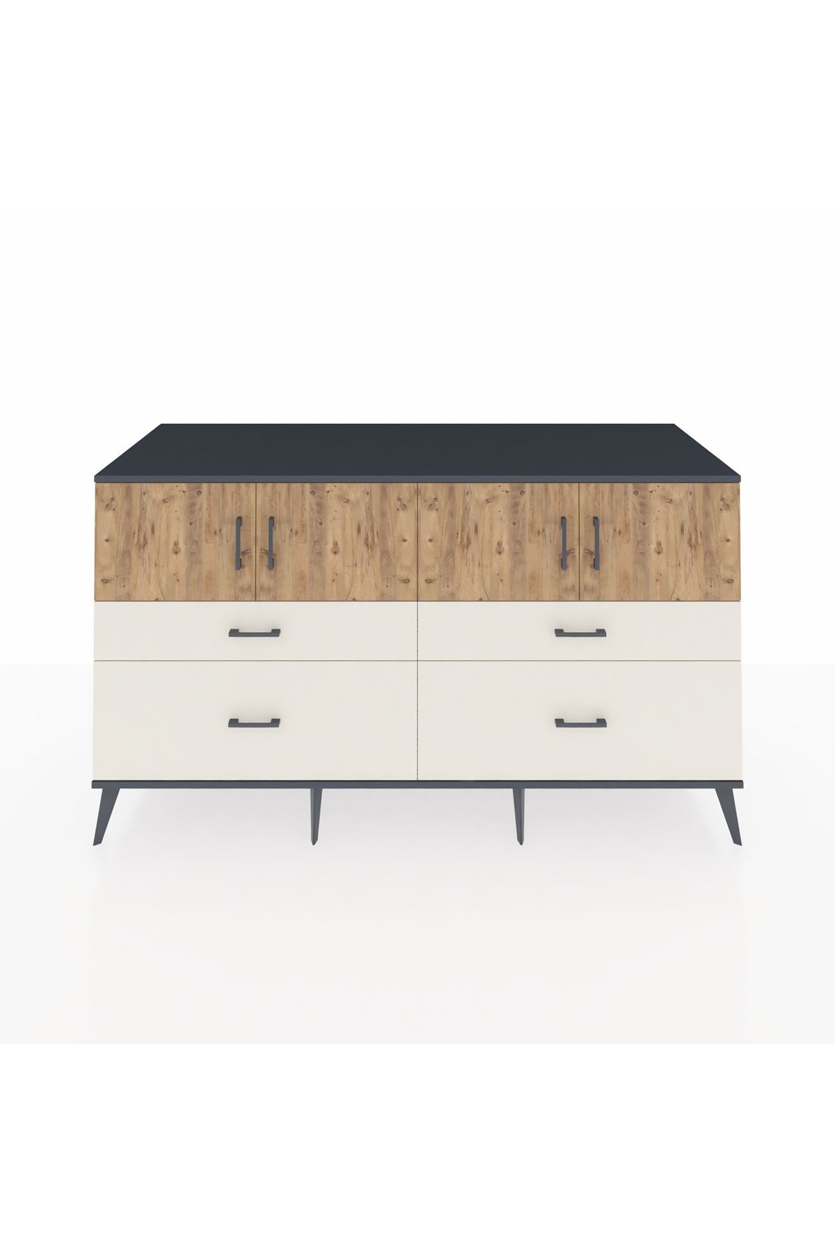 Kronos Konsol 2 Raflı 4 Çekmeceli 4 Kapaklı 176x59x99 Antrasit-Çam/Aytaşı