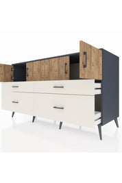 Kronos Konsol 2 Raflı 4 Çekmeceli 4 Kapaklı 176x59x99 Antrasit-Çam/Aytaşı