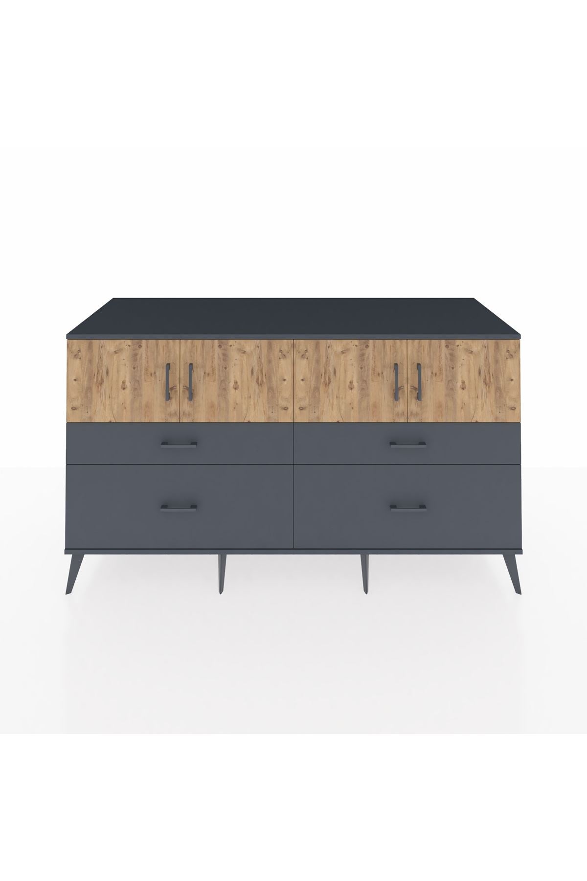 Kronos Konsol 2 Raflı 4 Çekmeceli 4 Kapaklı 176x59x99 Antrasit-Çam/Antrasit