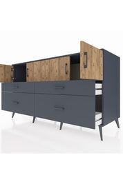 Kronos Konsol 2 Raflı 4 Çekmeceli 4 Kapaklı 176x59x99 Antrasit-Çam/Antrasit