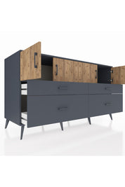 Kronos Konsol 2 Raflı 4 Çekmeceli 4 Kapaklı 176x59x99 Antrasit-Çam/Antrasit